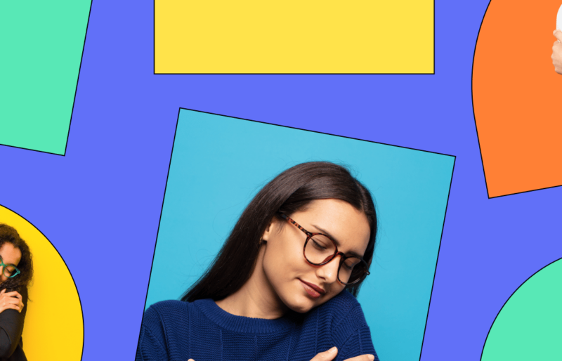 Girl With Glasses in Blue Sweater In Abstract Photo